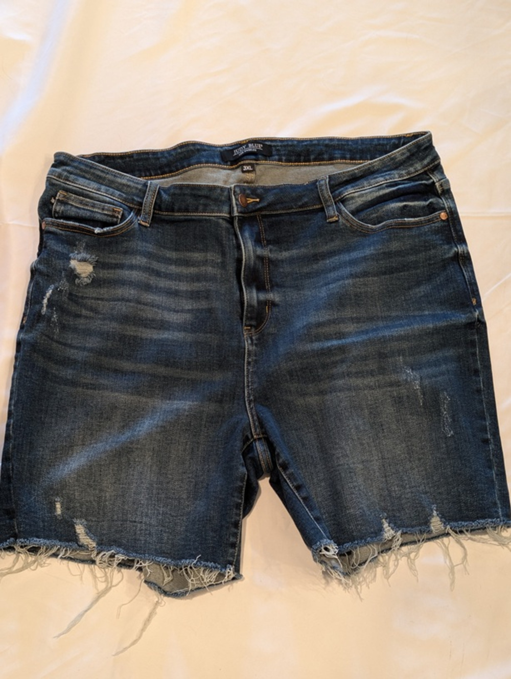 1205 - Judy Blue Distressed Denim Cutoff Shorts Frayed Hem Blue - 3X